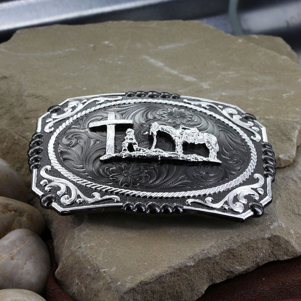 Montana Silversmiths Womens Gunmetal Filigree with Praying Cowboy