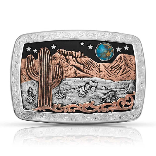 Montana Silversmiths Southwest Collection Made in the USA Buckle (Desert Moon Turquoise Cactus)