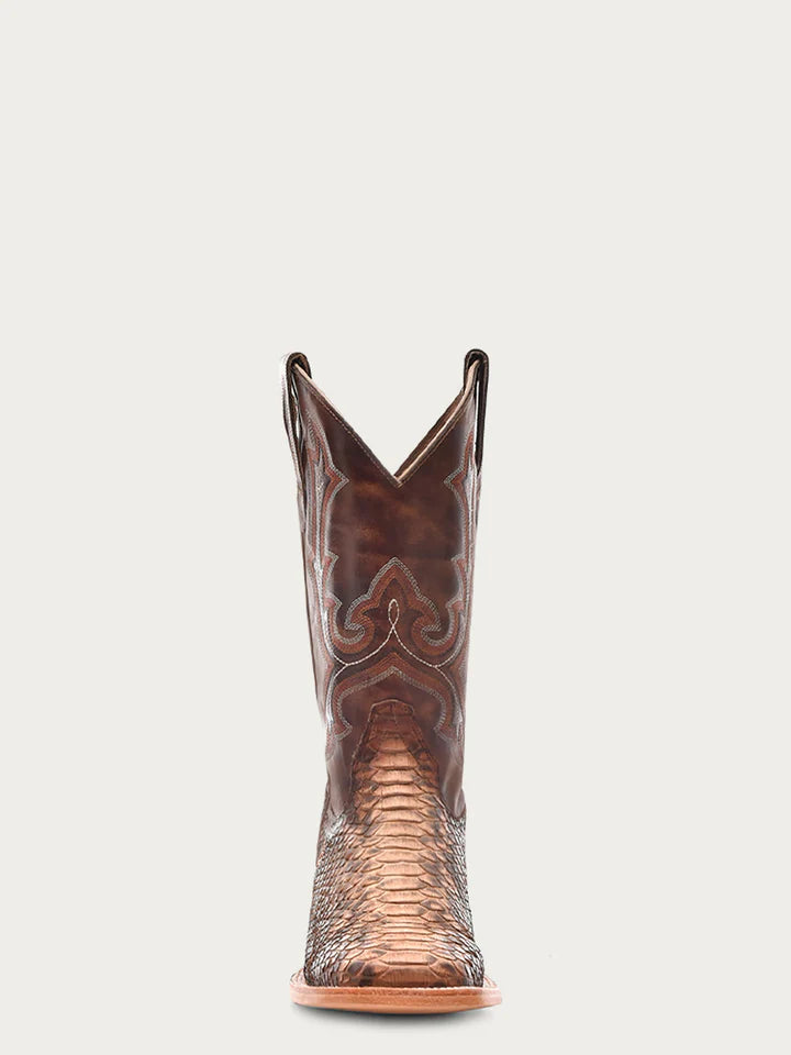 B5000 - MEN'S EMBROIDERY AND GENUINE PYTHON TAUPE WIDE SQUARE TOE COWBOY BOOT