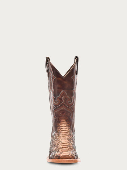 B5000 - MEN'S EMBROIDERY AND GENUINE PYTHON TAUPE WIDE SQUARE TOE COWBOY BOOT
