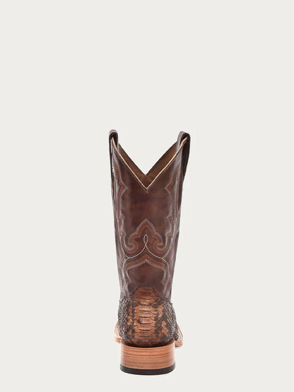 B5000 - MEN'S EMBROIDERY AND GENUINE PYTHON TAUPE WIDE SQUARE TOE COWBOY BOOT