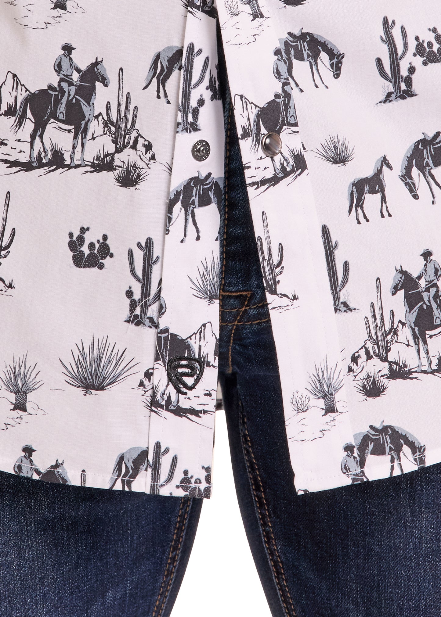 Rock & Roll Denim B&W Cowboy Short Sleeve Snap