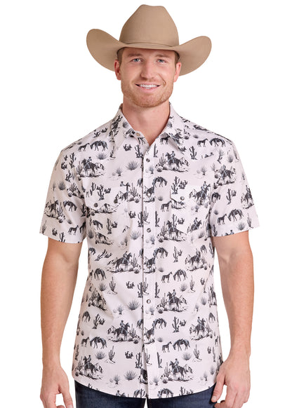 Rock & Roll Denim B&W Cowboy Short Sleeve Snap