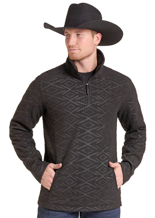 Panhandle Slim Men's Black Embossed Fleece Quarter Zip