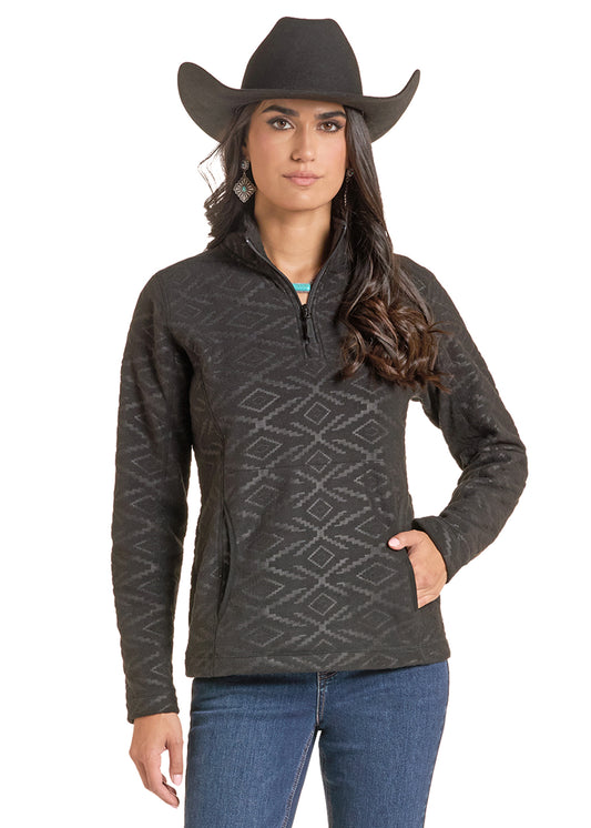 Panhandle Slim Women's Black Embossed Fleece Quarter Zip