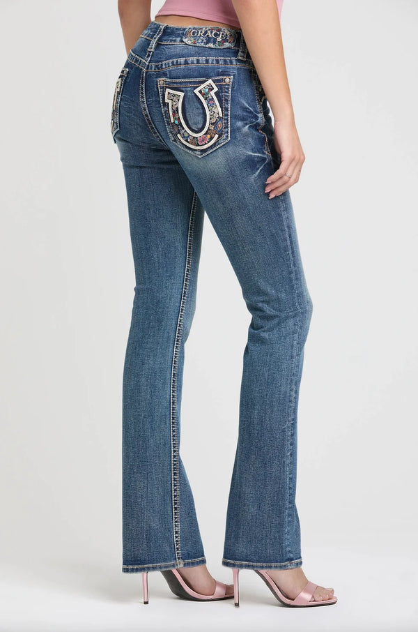 Grace in LA Flower Horseshose Jeans
