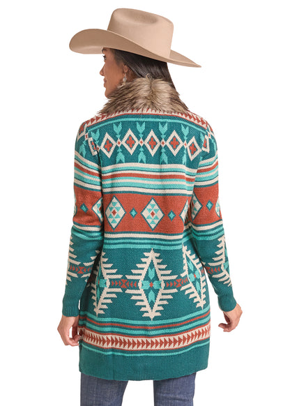 Panhandle Slim Teal Faux Fur Cardigan
