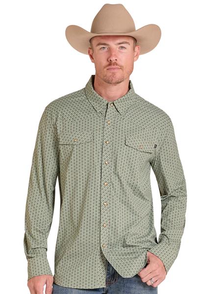 Rock & Roll Denim TEK Moss Aztec Stripe Long Sleeve Shirt