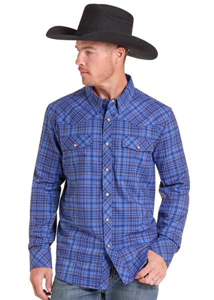 Rock & Roll Denim TEK Blue Plaid Stretch Flannel