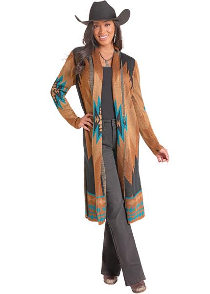Rock & Roll Denim Aztec Print Knit Duster