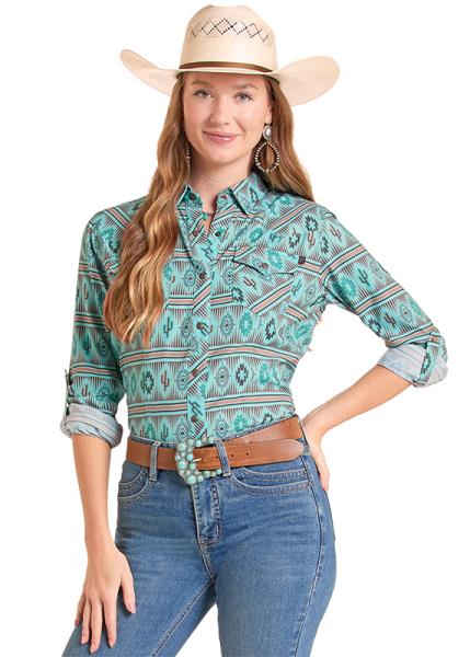 R&RD Women's TekWestern Concho Print LS Snap