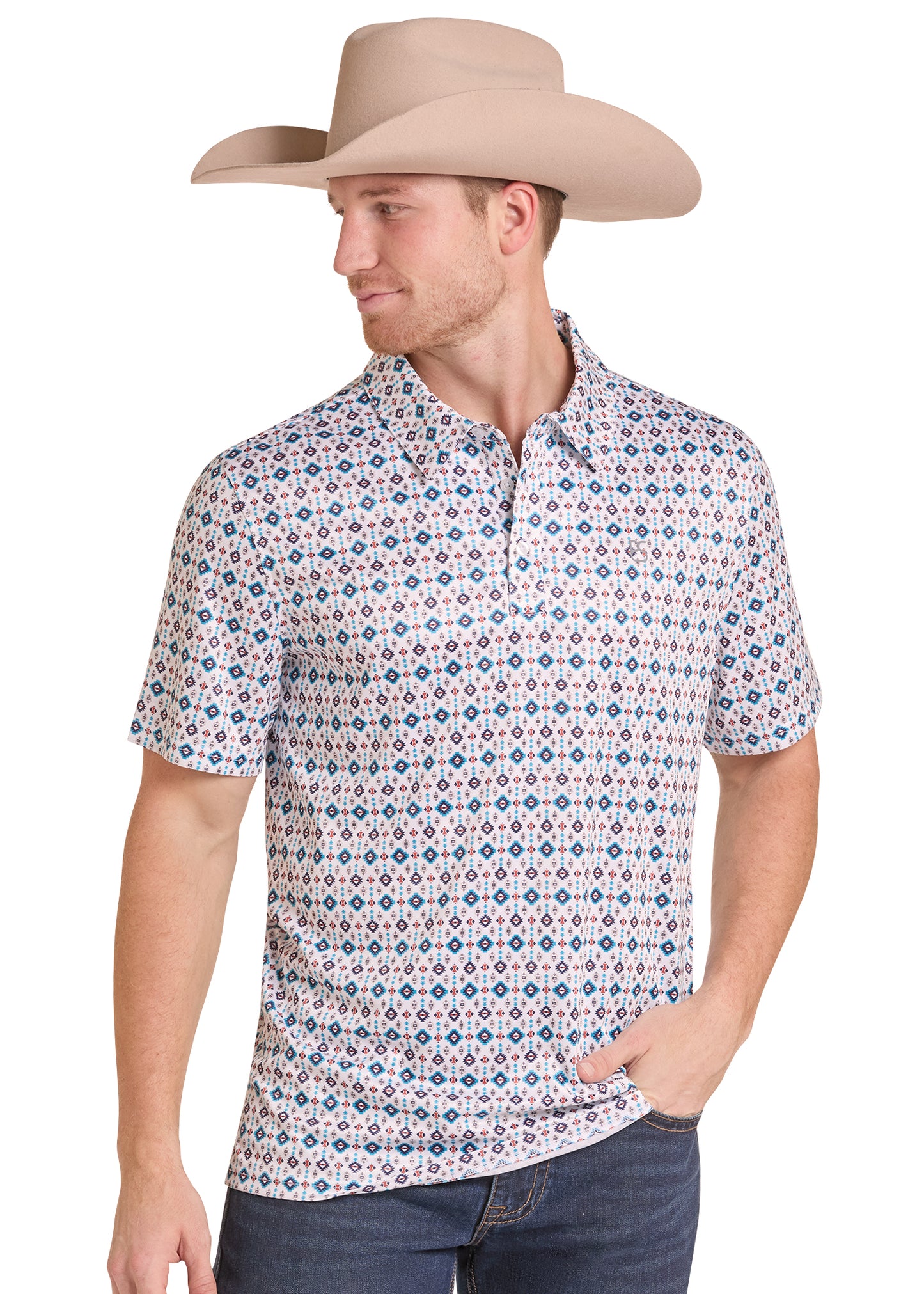 Panhandle Slim Men's Turquoise Aztec Performance Polo