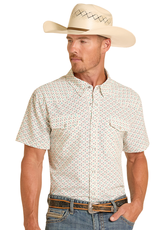 Panhandle Slim Western Cactus Short Sleeve Snap Performance Shirt