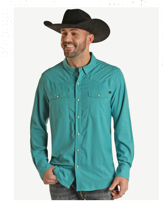 Rock & Roll Denim Tek Western Peacock Long Sleeve Snap
